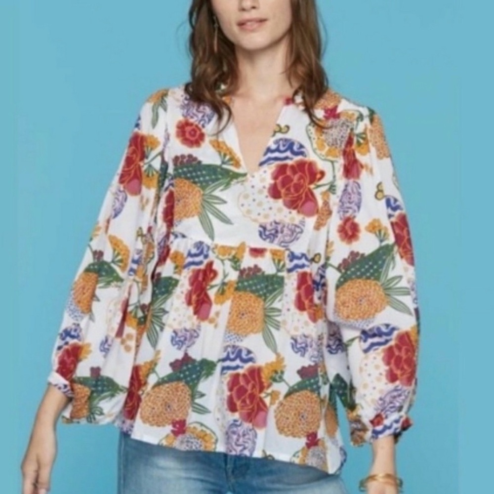 Roberta Roller Rabbit Cheri Floral Sasoka Blouse Top Size XS